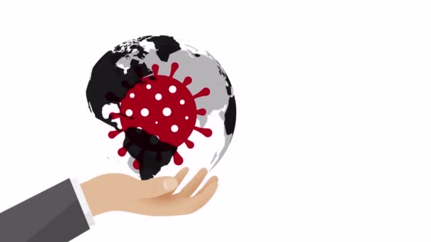 Coronavirus Met Planeet Aarde Hand Zoek Naar Oplossing Voor Medisch — Stockvideo