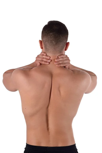 Студійний знімок спортсмена з болем в шиї — стокове фото