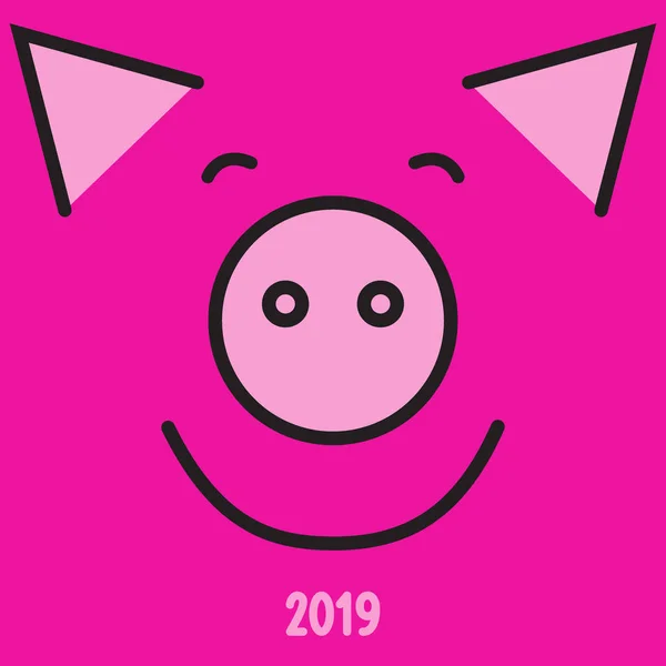 Mutlu Yeni Yıl 2019 Yıl Domuz Pembe Domuzun Gülümseyen Surat — Stok Vektör