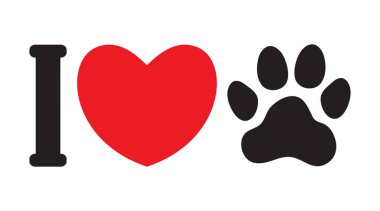I love animals (köpek). I aşk benim evde beslenen hayvan. Sembolik yazıt. Simge. Vektör çizim.