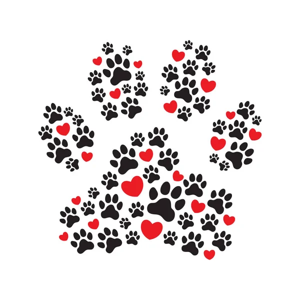 Paw Print Filled Paw Prints Hearts Animal Dog Paw Print — Stock Vector