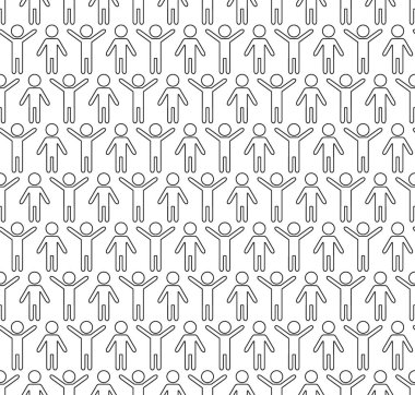 İnsan siluetleri seamless modeli. Eller yukarı ve aşağı. Jimnastik. Spor arka plan. Siyah ve beyaz vektör çizim.