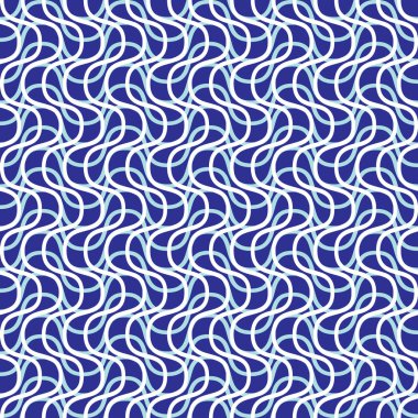 Mavi ve beyaz dalga Dikişsiz soyut desen. Dalgalı çizgiler. Su hatları. Vektör çizim.