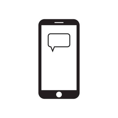 İleti kutusu üstünde belgili tanımlık perde ile akıllı telefon. Modern Gadget'ı. Hareket eden aygıt. İleti simgesi. Siyah ve beyaz vektör çizim.