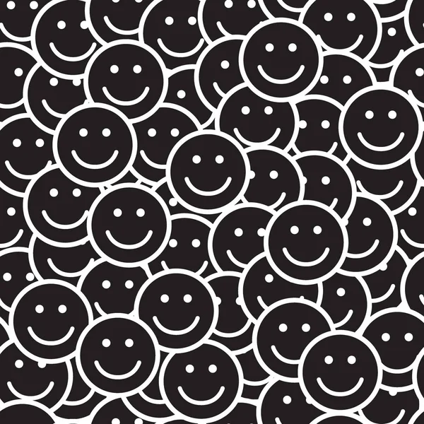 Nahtloses Schwarz Weiß Muster Mit Lächeln Symbolen Zufriedene Gesichter Vektorillustration — Stockvektor