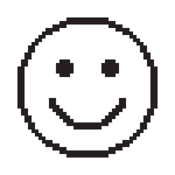 Smile Icon Happy Face Symbol Pixel Art Black White Vector — Stock Vector