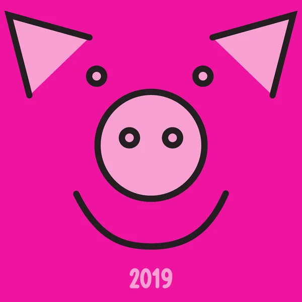 Mutlu Yeni Yıl 2019 Yıl Domuz Pembe Domuzun Gülümseyen Surat — Stok Vektör