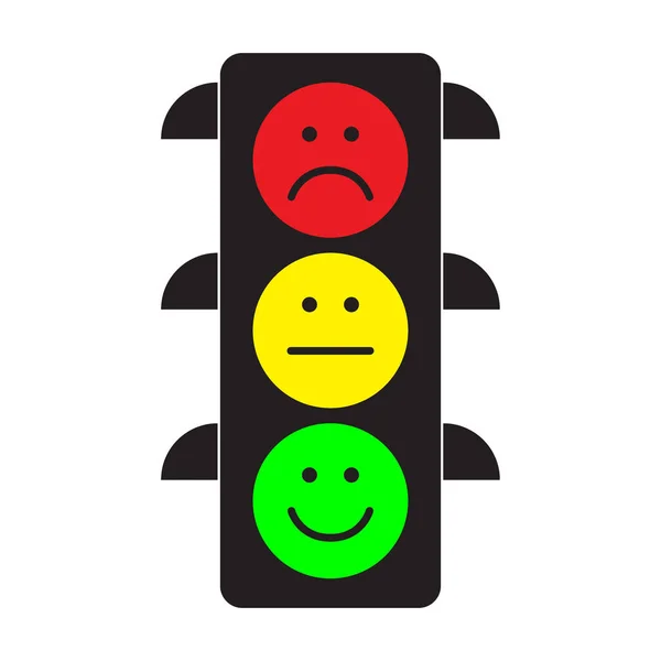 Trafik Işığı Kırmızı Sarı Yeşil Suratlar Ile Düz Stile Vektör — Stok Vektör
