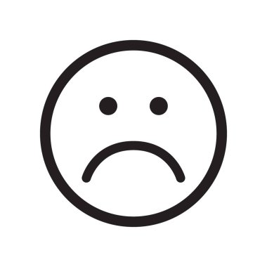 Üzgün yüz simgesi. Mutsuz yüz simgesi. Düz stile. Siyah ve beyaz vektör çizim.