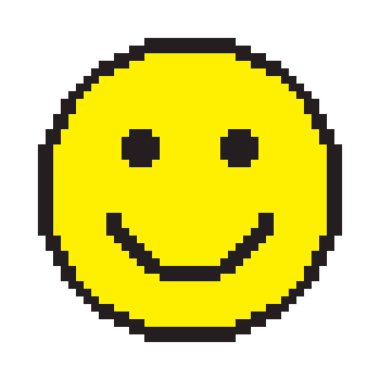 Gülümseme simgesi. Mutlu yüz simgesi. Piksel sanat. Vektör çizim.