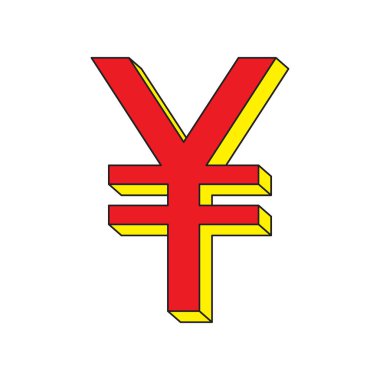 Yuan (renminbi, rmb, yen) simgesi. Parlak kırmızı sarı işareti. Para simgesi. Vektör çizim.