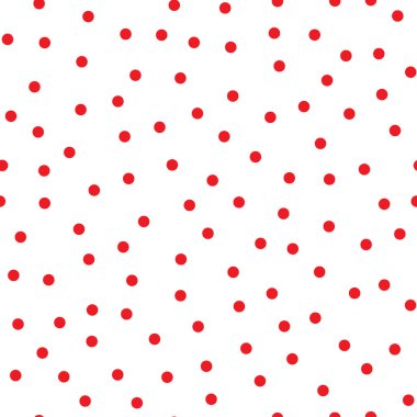 Beyaz zemin üzerine kırmızı yuvarlak lekeler. Polka dot. Sorunsuz soyut desen benekli. Vektör çizim.