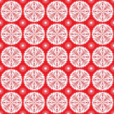 Kırmızı arka plan seamless modeli üzerinde beyaz kar taneleri. Kış tatil koleksiyonu. Vektör çizim.