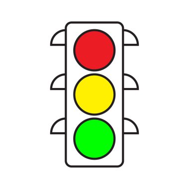 Trafik lambası. Kırmızı, sarı ve yeşil ışıklar. Düz stile. Vektör çizim.