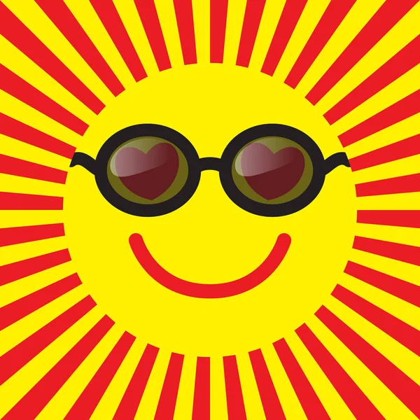 Smiley Icon Love Sunglasses Sun Heart Shaped Eyes Pop Art — Stock Vector