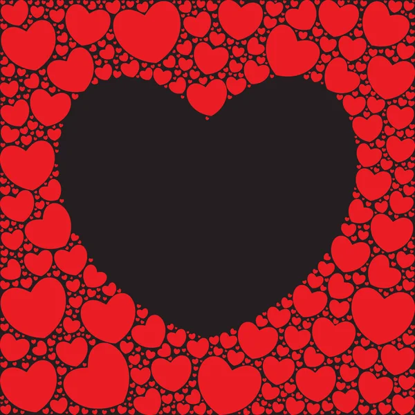 Küçük Kırmızı Kalpler Arka Plan Üzerinde Büyük Siyah Kalp Sevgililer — Stok Vektör
