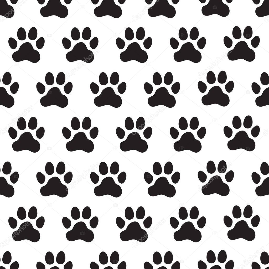 Paw prints seamless pattern. Animal's (dog's) paws. Vector illustration.