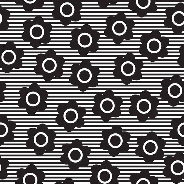 Çiçeklerle çizgili desen. Siyah ve beyaz çiçek deseni. Vektör çizimi.