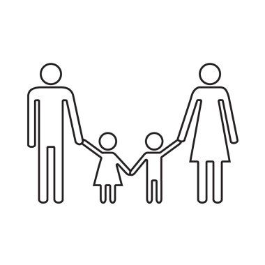 Mutlu bir aile. Ebeveynler ve çocuklar. Anne, Baba, oğlu ve kızı. Simge. Vektör çizim.