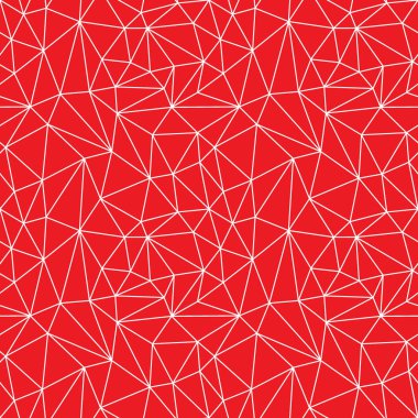 Soyut geometrik seamless modeli. Örümcek ağı. Örümcek ağı. Net. Ağ. Sorunsuz üçgenler. Kırmızı zemin üzerine beyaz kırık çizgiler. Vektör çizim.