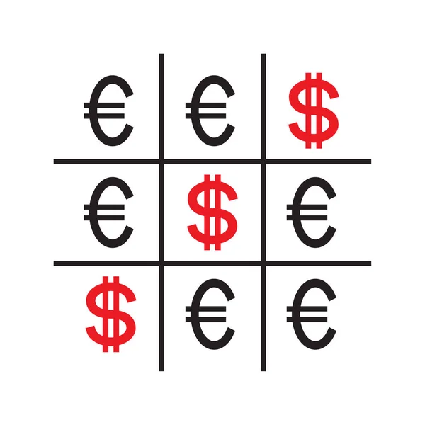 Tic Tac Toe Χρήματα Έννοια Ευρώ Και Δολάρια Ανταγωνισμός Μεταξύ — Διανυσματικό Αρχείο