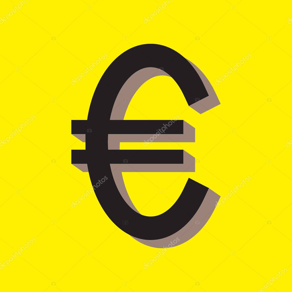 euro icon black sign with gray shadow on the yellow background european money symbol vector illustration premium vector in adobe illustrator ai ai format encapsulated postscript eps eps format euro icon black sign with gray shadow