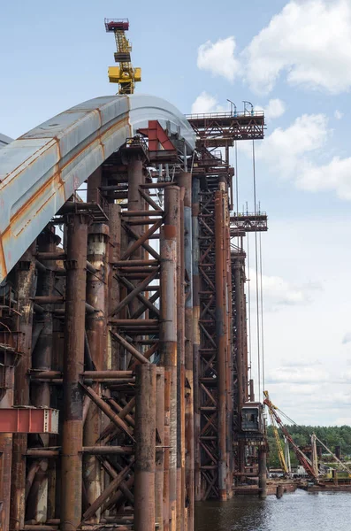 Výstavba Nového Mostu Přes Dněpr Kyjevě Ukrajina — Stock fotografie