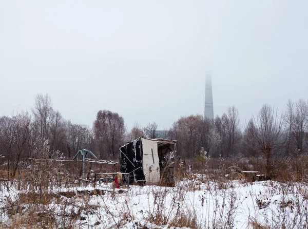 Abrigo Auto Feito Temporário Coberto Com Neve Inverno — Fotografia de Stock