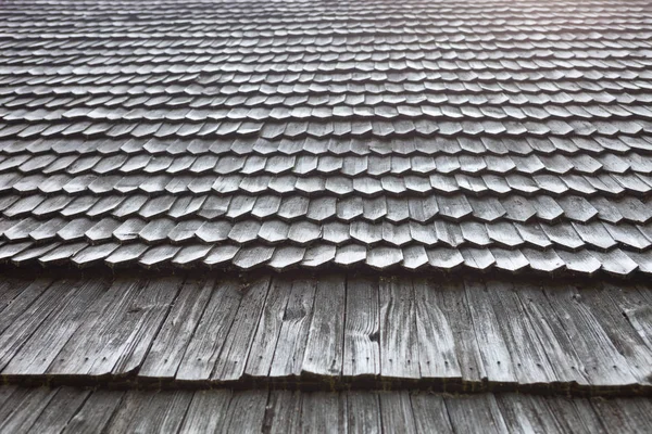 Stará Dřevěná Šindelová Střecha Dřevěná Povrchová Textura — Stock fotografie