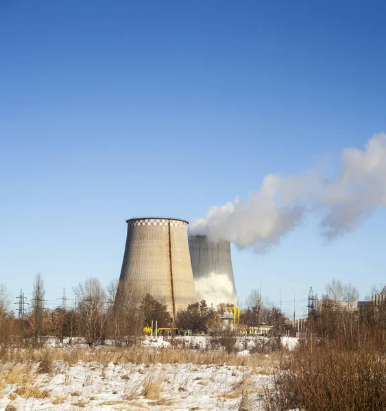 Torri Raffreddamento Della Centrale Elettrica Kiev Ucraina Inverno — Foto Stock