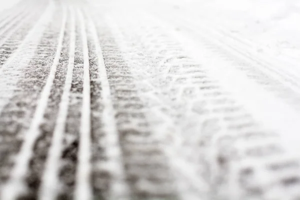 Wheel Tracks Winter Road Covered Snow — Stock Photo, Image