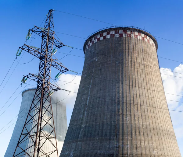 Torres Arrefecimento Central Eléctrica Pilão Eléctrico Kiev Ucrânia — Fotografia de Stock