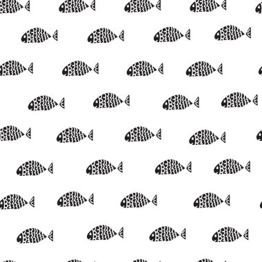 Yüzme balıklar. Deniz seamless modeli. Vektör çizim.