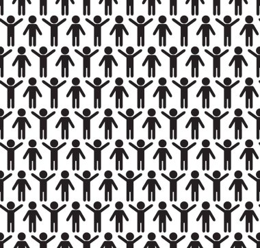 İnsan siluetleri seamless modeli. Eller yukarı ve aşağı. Jimnastik. Spor arka plan. Siyah ve beyaz vektör çizim.