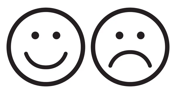 Veselé Smutné Tváře Ikony Smiley Tvář Symboly Plochý Černá Bílá — Stockový vektor