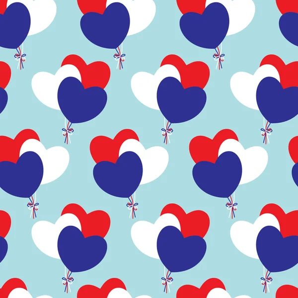 Corações Balões Cores Bandeira Francesa Padrão Sem Costura Amo França — Vetor de Stock