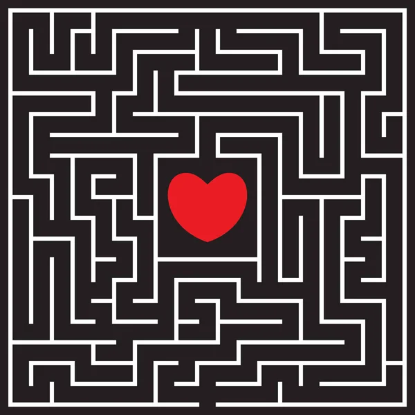 Labirent Kırmızı Kalp Ile Kalbine Giden Yol Bulmak Aşkını Bul — Stok Vektör