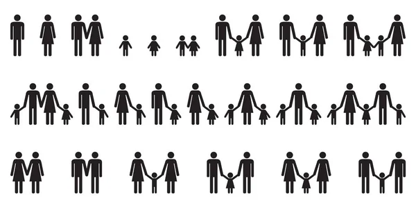 People. Parents and kids. Different families. — Stock Vector