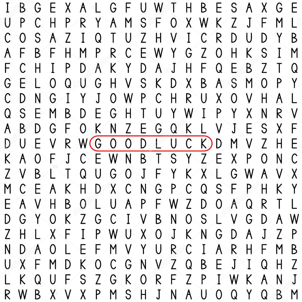 Good luck. Find the words in the word puzzle.. Word game. Seamless pattern with letters. Vector illustration.