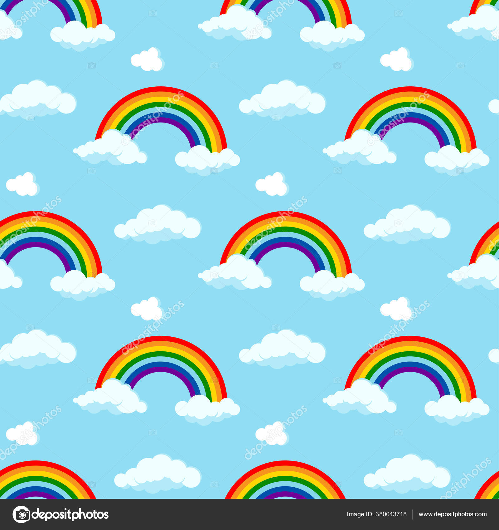 Arco-íris com nuvens nas extremidades padrão sem costura no céu fundo azul  . Vetor de ©Baldezh 380043718, image size:1600x1700