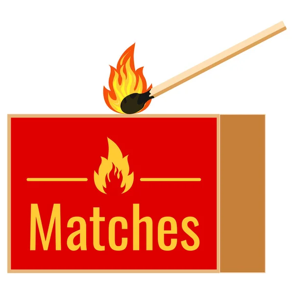 Burning Match Caja Fósforos Icono Diseño Plano Aislado Sobre Fondo — Vector de stock