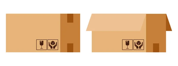 Conjunto Cartón Abierto Cerrado Sellado Con Cajas Cinta Con Cintas — Vector de stock