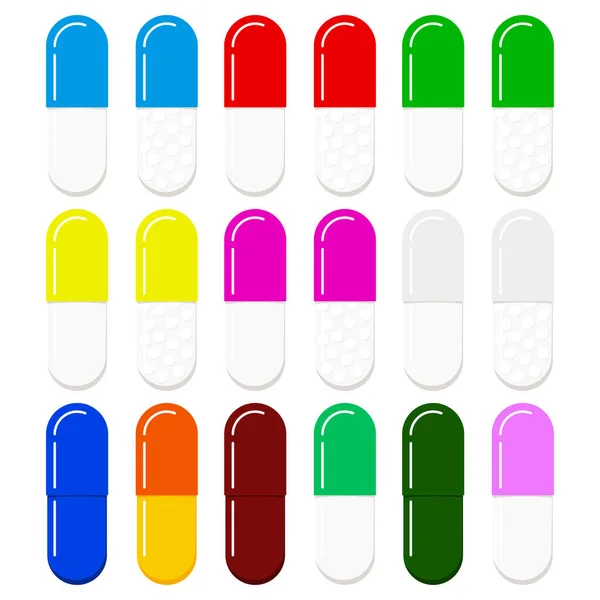 Gelatina colorata modelli di capsule mediche set isolato su sfondo bianco. — Vettoriale Stock