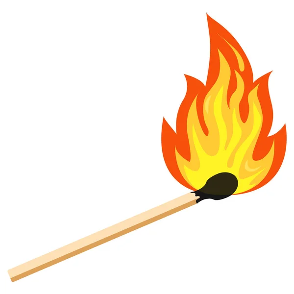 Burning match flat design icon, vetor ilustração queima matchstick no fogo isolado no fundo branco . — Vetor de Stock