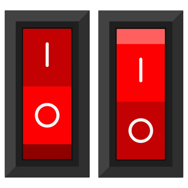 Conmutador de encendido y apagado rojo rectangular aislado sobre fondo blanco . — Vector de stock