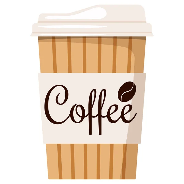 Engångs kraft brun, vitt papper varmt kaffe eller te kopp med lock och hållare ikon isolerad på vit bakgrund — Stock vektor