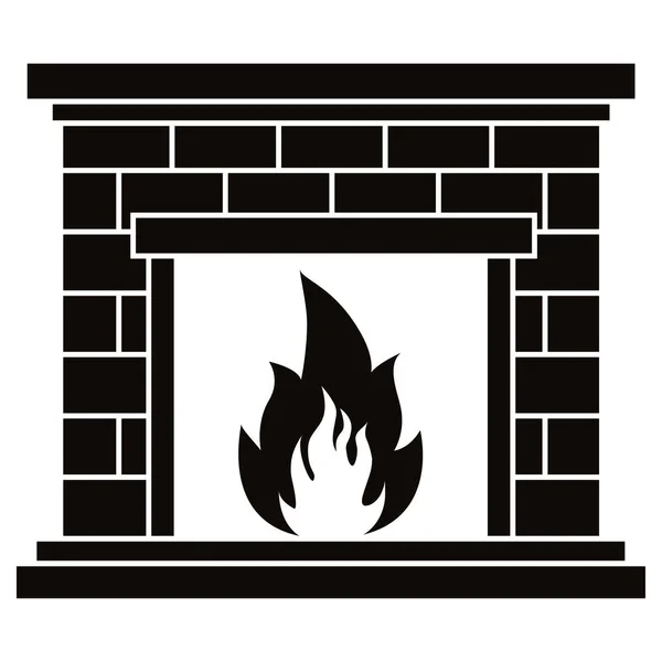 Vetor ícone preto de lareira de tijolo retro com fogo ilustração chama isolada no fundo branco . — Vetor de Stock