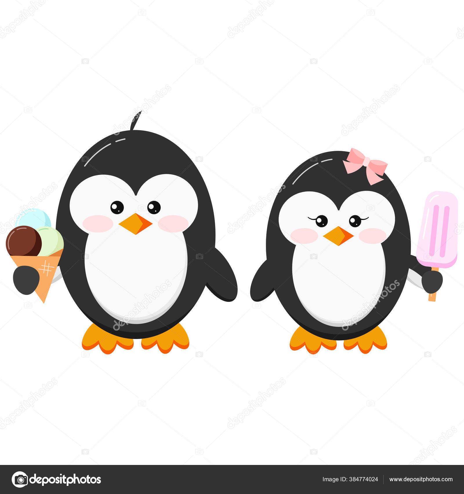 Niedliche Pinguine Mit Eis Clip Art Junge Pinguin Mit Eistüte  Stock-Vektorbild von ©Baldezh 384774024, image size:1600x1700