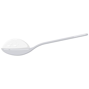 Beyaz arka planda izole edilmiş kaşık vektör illüstrasyonundaki tuz. Şekerli, tuzlu, unlu ya da diğer yemek malzemeli düz dizayn çizgi film kaşığı. Çay kaşığı mı, önden mi? Pişirme İçindekiler,