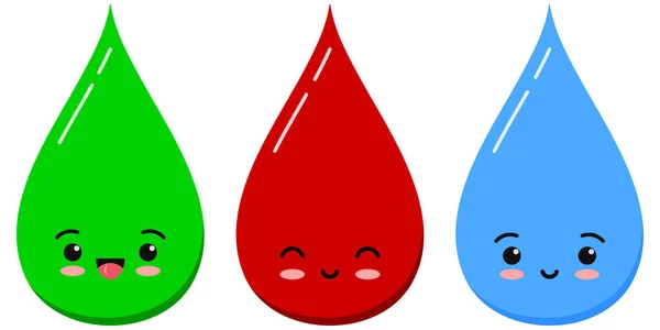 Acqua Sangue Liquido Verde Goccia Emoticon Set Isolato Sfondo Bianco — Vettoriale Stock